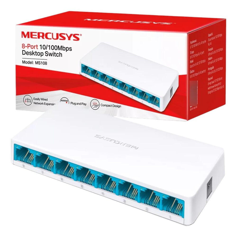 Switch Mercusys MS108 série Desktop 8 Portas RJ-45 Branco