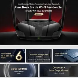 Roteador Wi-fi 6 AX3000 MR80X Dual Band Mercusys Bivolt Preto