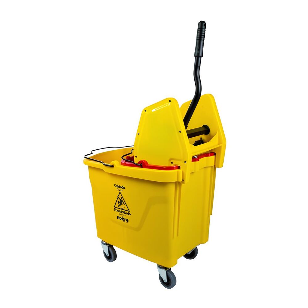 Carro Balde 35L Nobre – Amarelo com Balde Vermelho, Divisor de Água e Sistema Quebra-Ondas