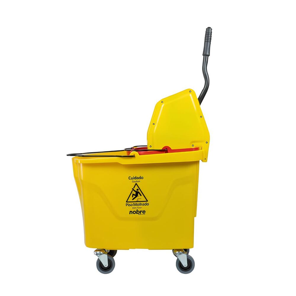 Carro Balde 35L Nobre – Amarelo com Balde Vermelho, Divisor de Água e Sistema Quebra-Ondas
