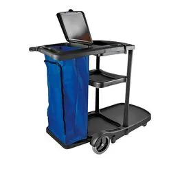 Carro Funcional de Alta Capacidade com Tampa e Bolsa de Vinil - Preto/Azul - Nobre