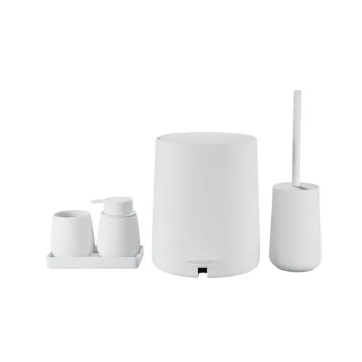 Conjunto para Banheiro 5 Peças Branco Mood - Escova Sanitária, Lixeira, Porta-Escova, Dispenser e Bandeja