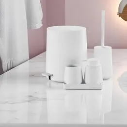 Conjunto para Banheiro 5 Peças Branco Mood - Escova Sanitária, Lixeira, Porta-Escova, Dispenser e Bandeja