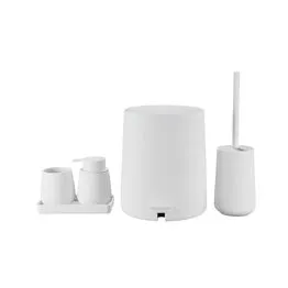 Conjunto para Banheiro 5 Peças Branco Mood - Escova Sanitária, Lixeira, Porta-Escova, Dispenser e Bandeja