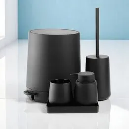 Conjunto para Banheiro 5 Peças Preto Mood - Escova Sanitária, Lixeira, Porta-Escova, Dispenser e Bandeja