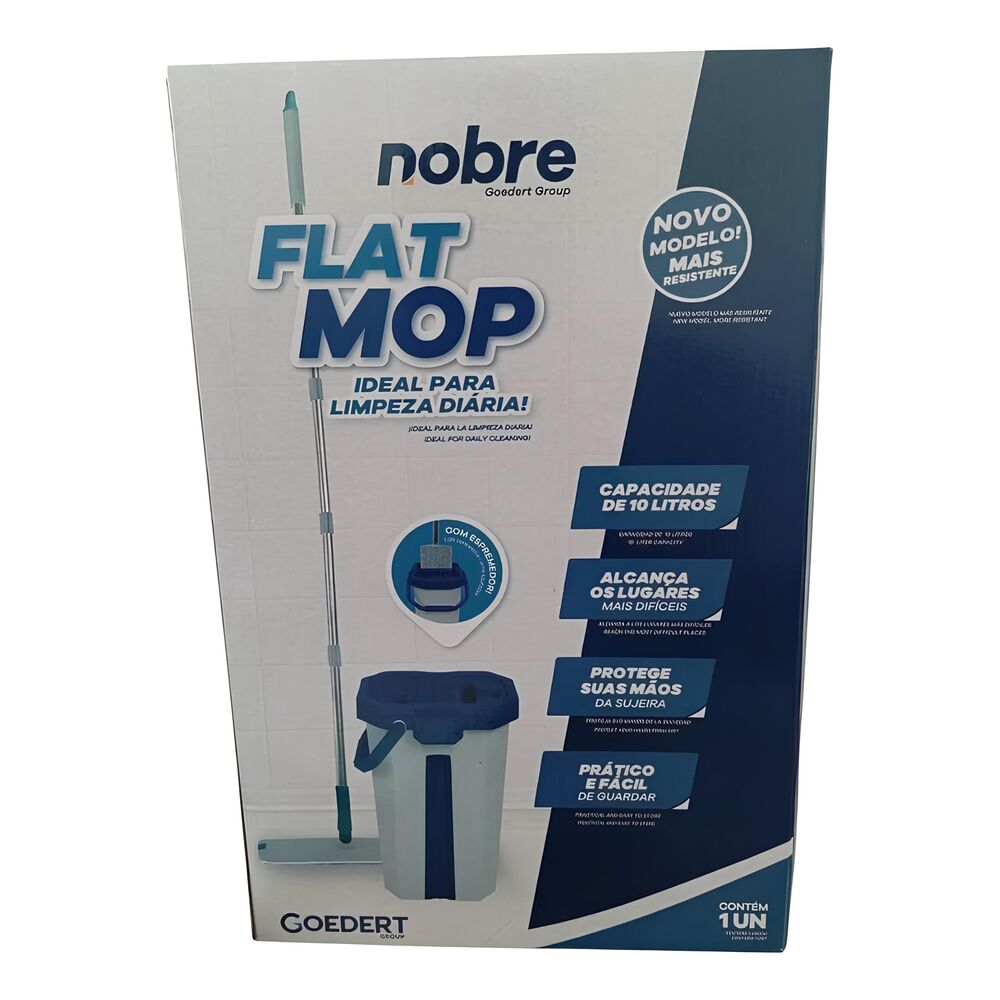 Flat Mop com Balde Cinza 10L, Espremedor e Refil de Microfibra - Nobre