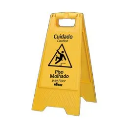 Placa Plástica Sinalizadora "Piso Molhado" Amarela - Nobre