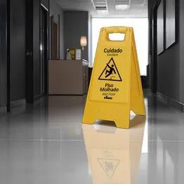 Placa Plástica Sinalizadora "Piso Molhado" Amarela - Nobre