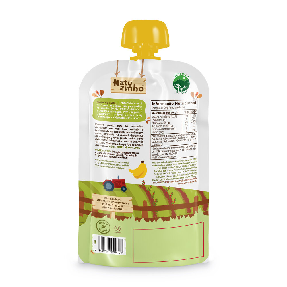 Papinha de Fruta Orgânica Natuzinho Banana 100g – Sem Conservantes