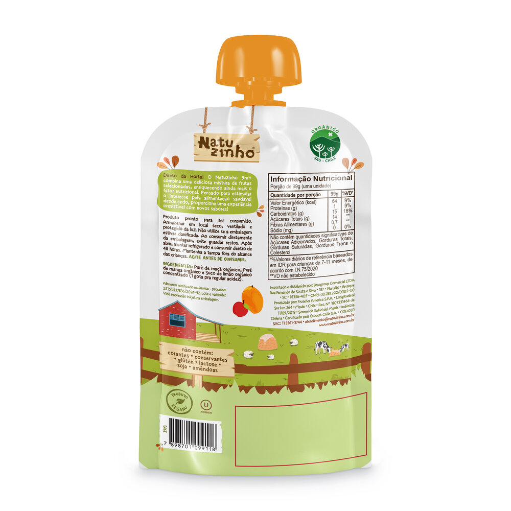 Papinha de Fruta Orgânica Natuzinho Manga e Maçã 100g – Sem Conservantes