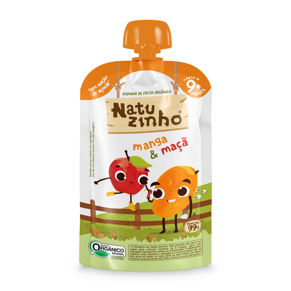 Papinha de Fruta Orgânica Natuzinho Manga e Maçã 100g – Sem Conservantes