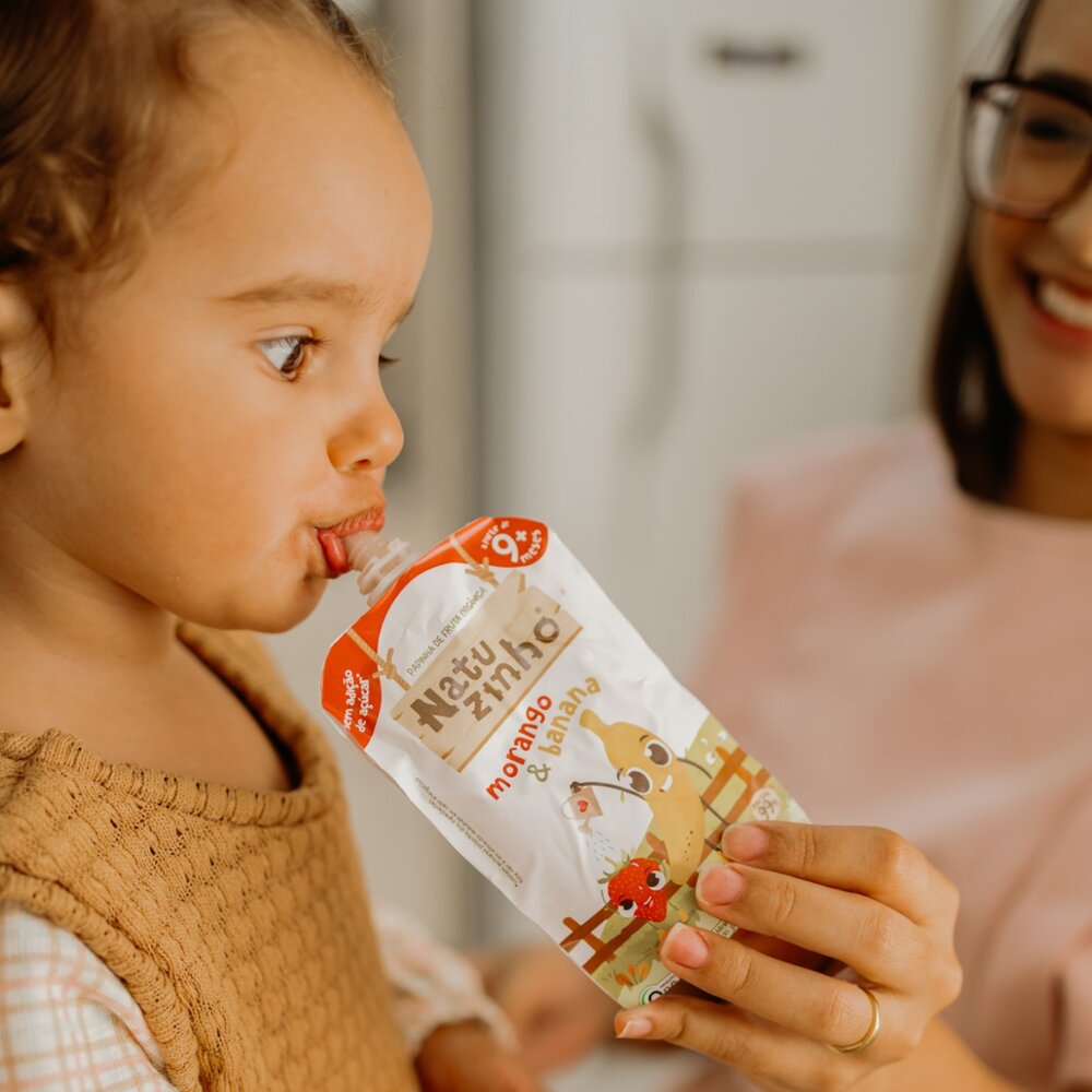 Papinha de Fruta Orgânica Natuzinho Morango e Banana 100g – Sem Conservantes