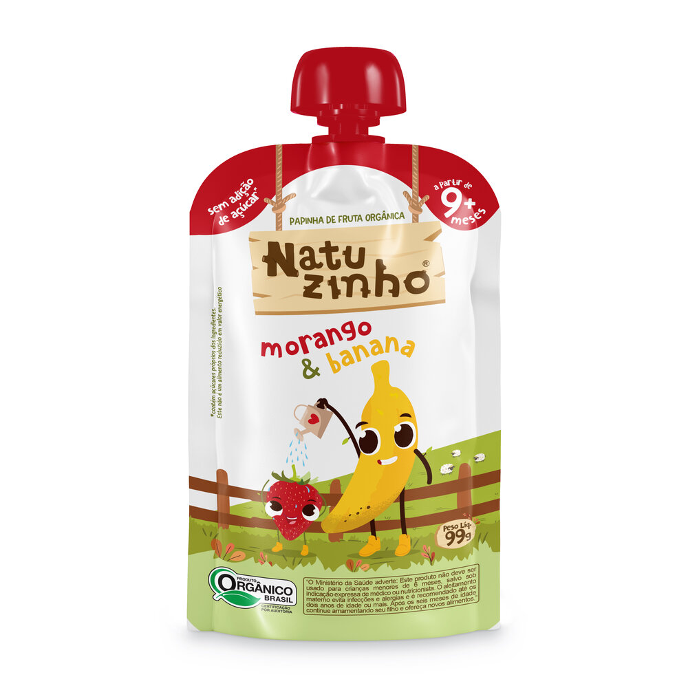 Papinha de Fruta Orgânica Natuzinho Morango e Banana 100g – Sem Conservantes