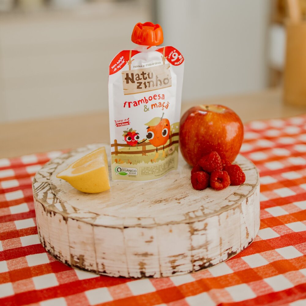 Papinha de Fruta Orgânica Natuzinho Maçã e Framboesa 100g – Sem Conservantes