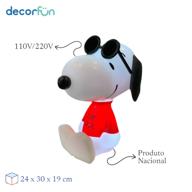 Luminária 3D Snoopy Joe Cool Luz Difusa Decoração Criativa