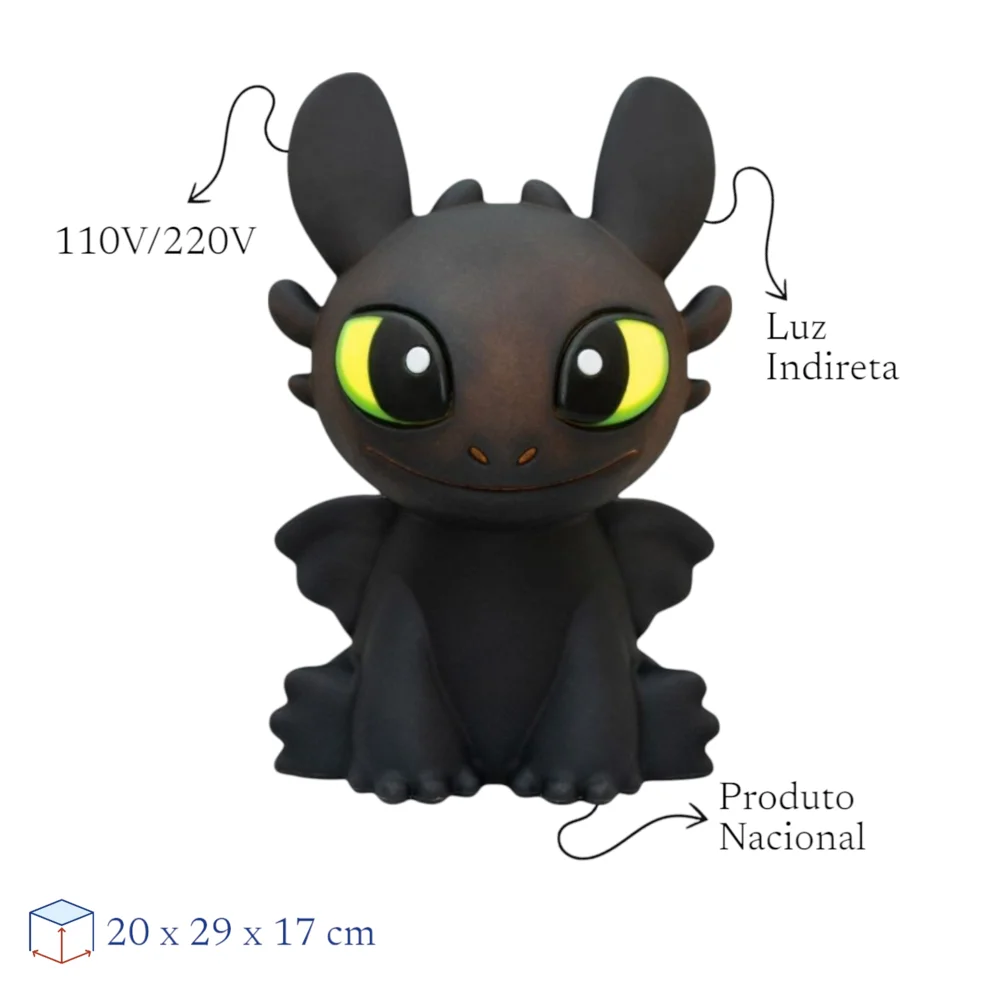 Luminária 3D Banguela Como Treinar o Seu Dragão 110/220V Oficial