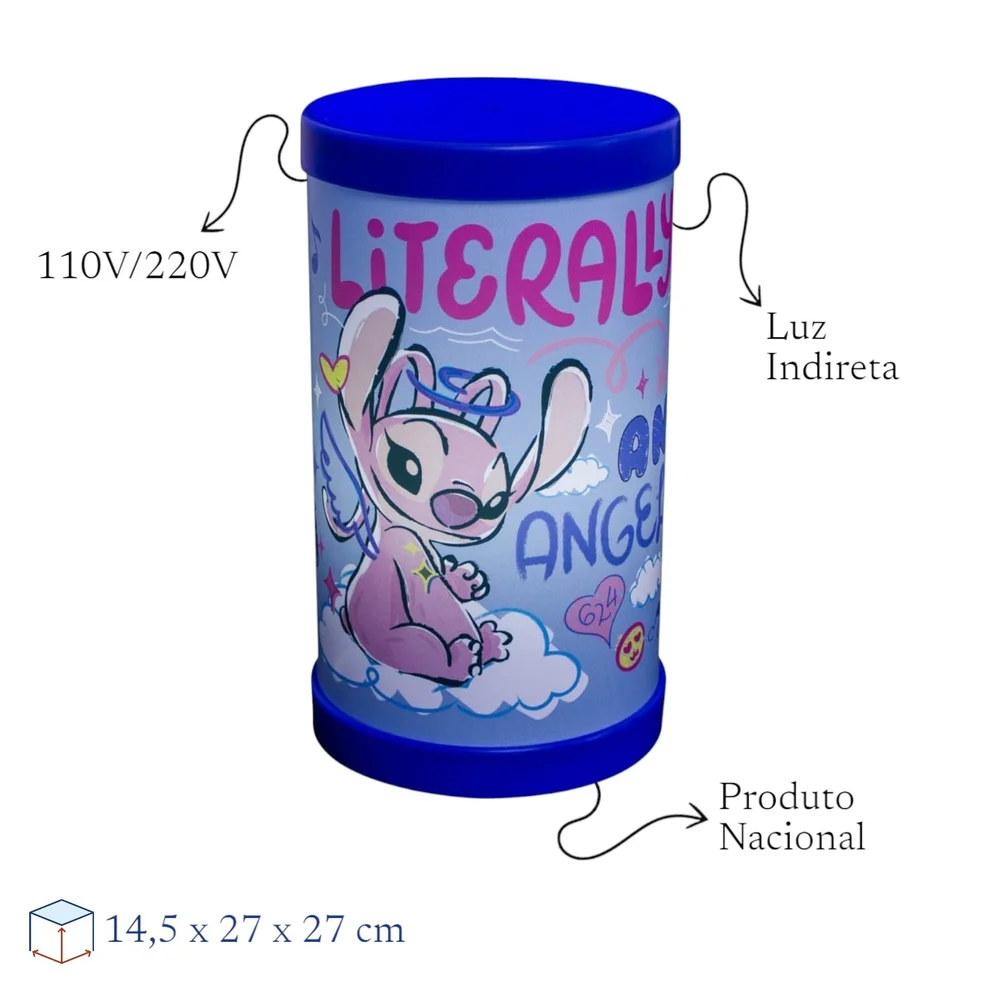 Luminária Abajur Angel Stitch Disney Luz Difusa 110/220V Oficial Roxa