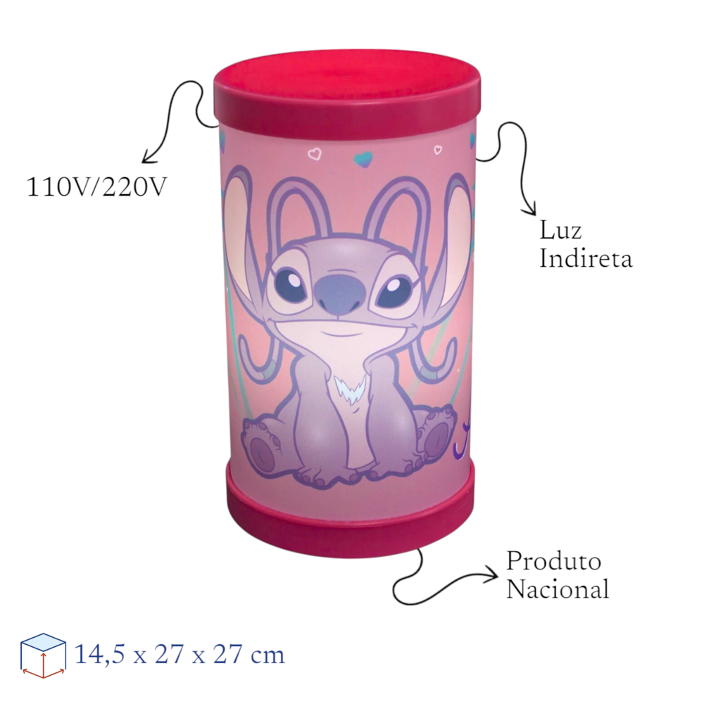 Luminária Abajur Angel Stitch Disney Luz Difusa 110/220V Oficial Rosa