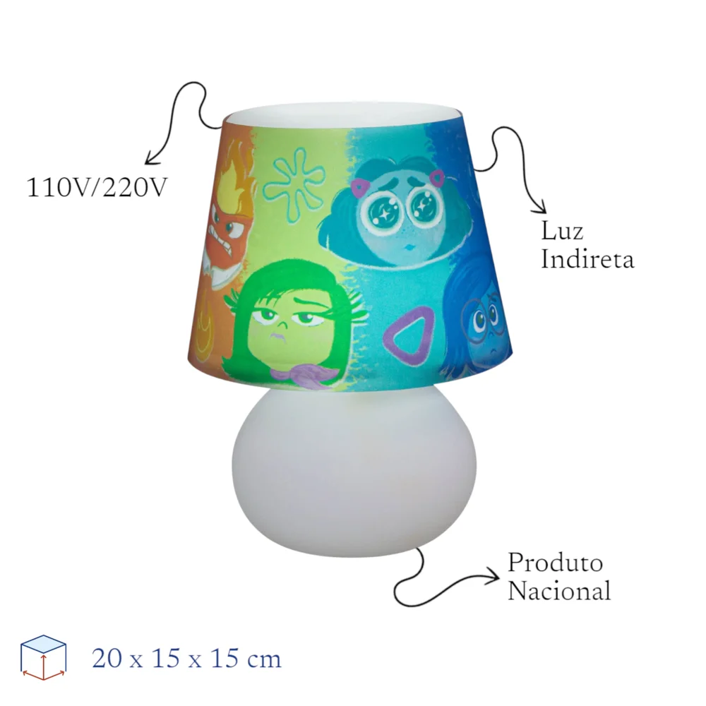 Abajur Luminária Divertidamente Bivolt Disney Luz Difusa Decoração