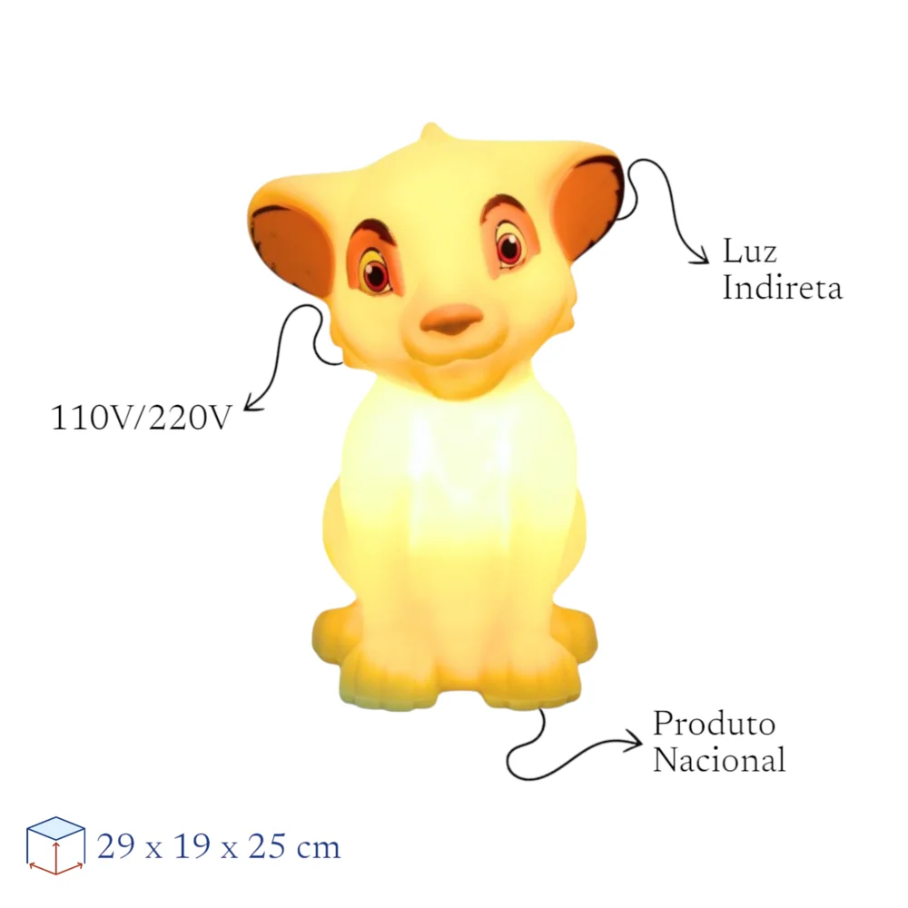 Luminária 3D Rei Leão Oficial Disney Decoração Criativa