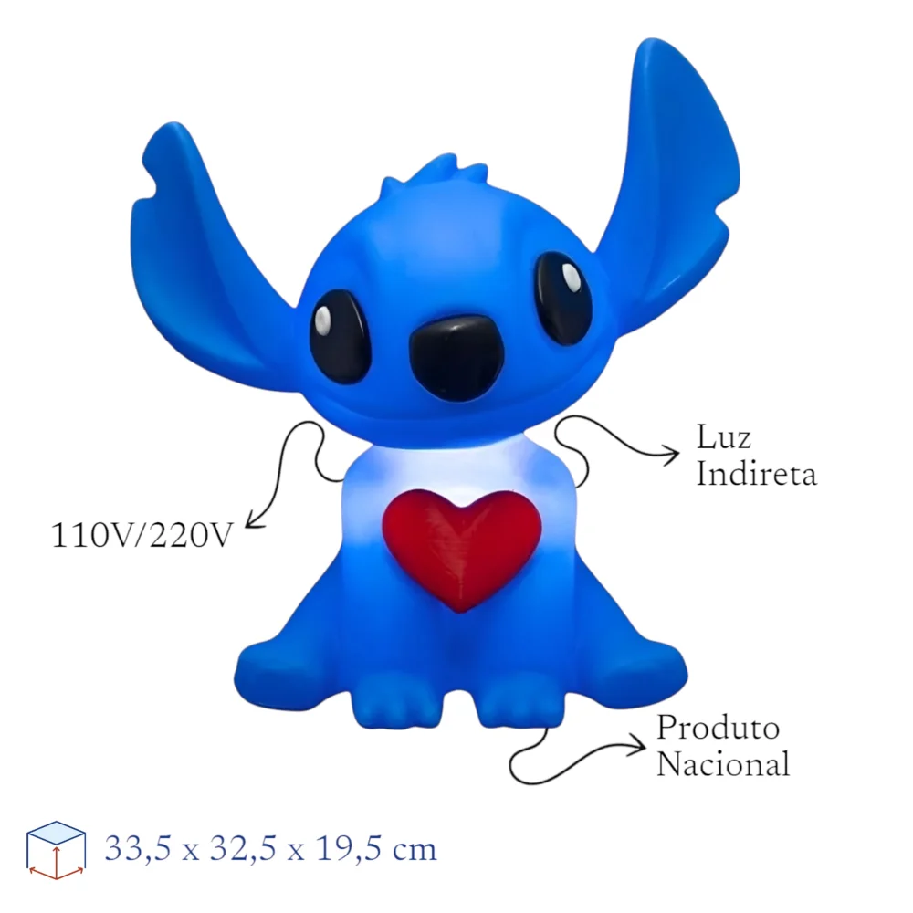 Luminária 3D Stitch com Coração Disney Oficial Decoração Criativa
