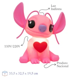 Luminária 3D Angel Stitch com Coração Disney Decoração Criativa