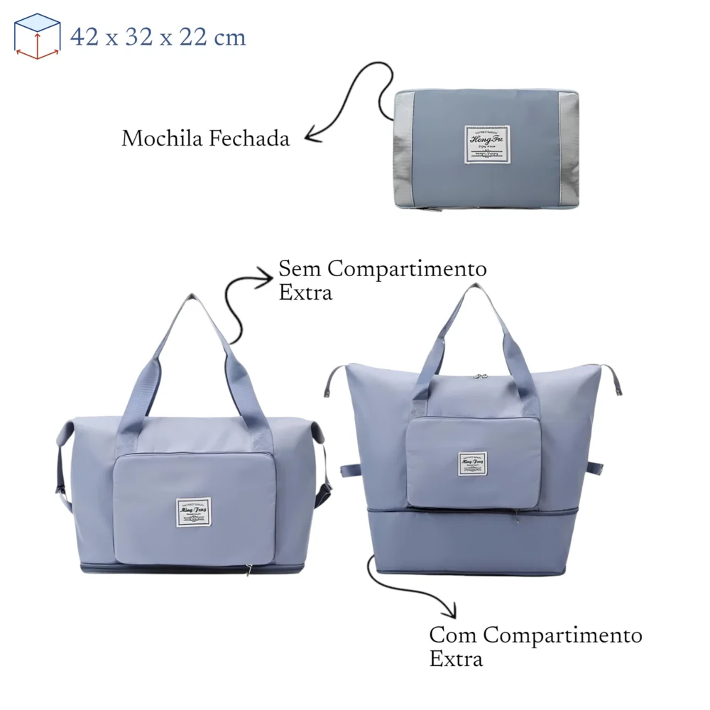 Bolsa de Viagem Mochila Dobrável Grande Impermeável Azul
