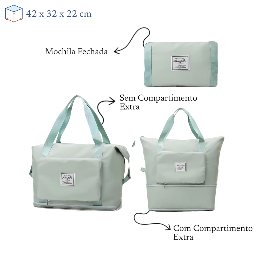 Bolsa de Viagem Mochila Dobrável Grande Impermeável Verde Claro