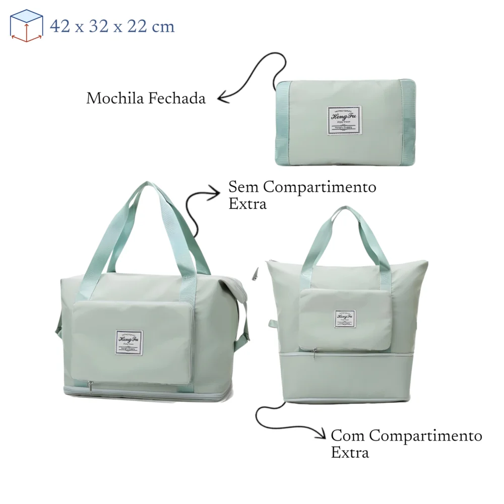 Bolsa de Viagem Mochila Dobrável Grande Impermeável Verde Claro