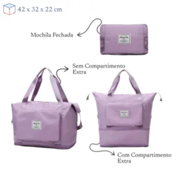 Bolsa de Viagem Mochila Dobrável Grande Impermeável Lilás