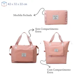 Bolsa de Viagem Mochila Dobrável Grande Impermeável Rosa