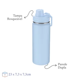 Garrafa com Alça e Bico 570ml Parede Dupla Azul Ciano