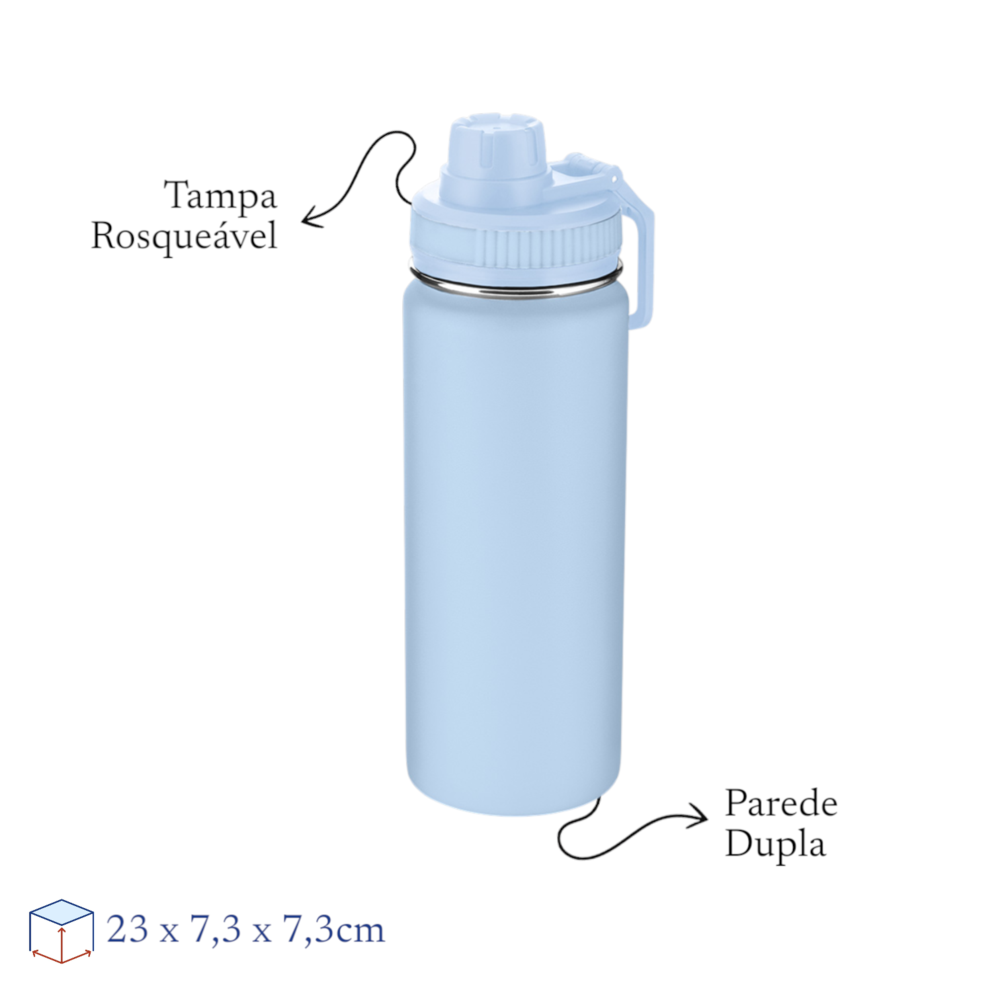 Garrafa com Alça e Bico 570ml Parede Dupla Azul Ciano
