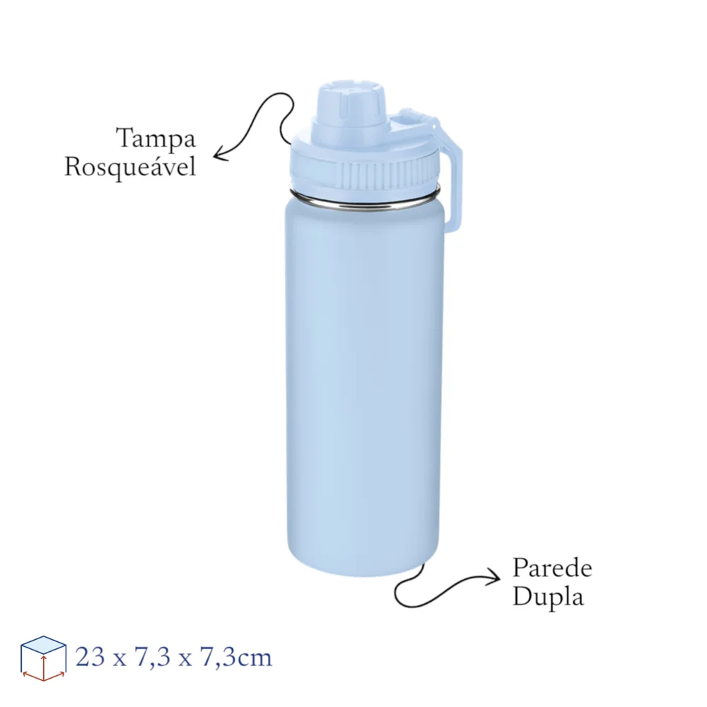 Garrafa com Alça e Bico 570ml Parede Dupla Azul Ciano