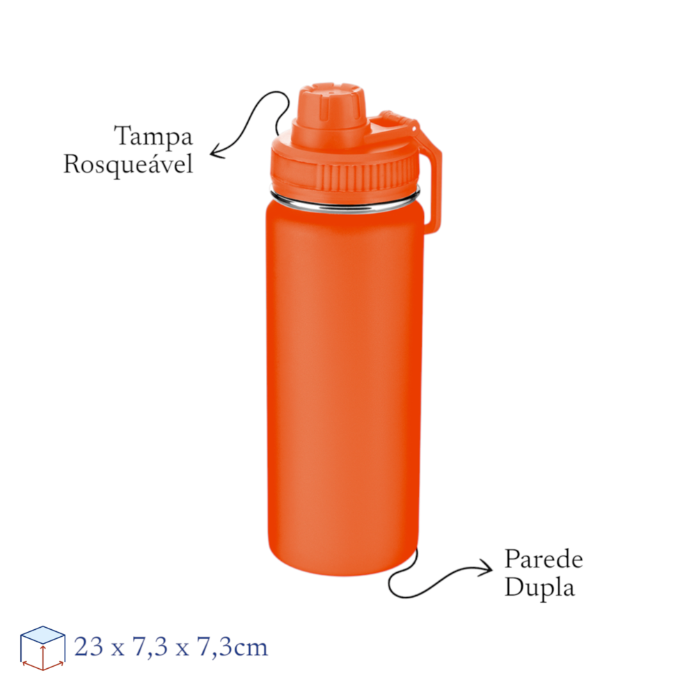 Garrafa com Alça e Bico 570ml Parede Dupla Laranja