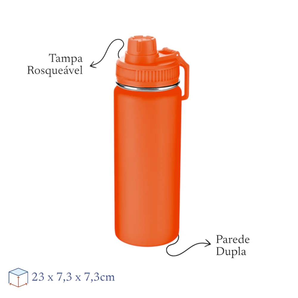 Garrafa com Alça e Bico 570ml Parede Dupla Laranja