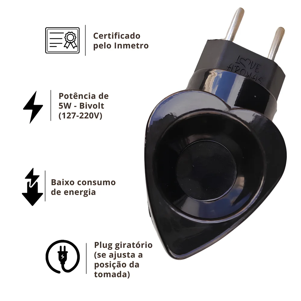 Aromatizador Difusor Elétrico de Essências Love Aromas Bivolt Preto