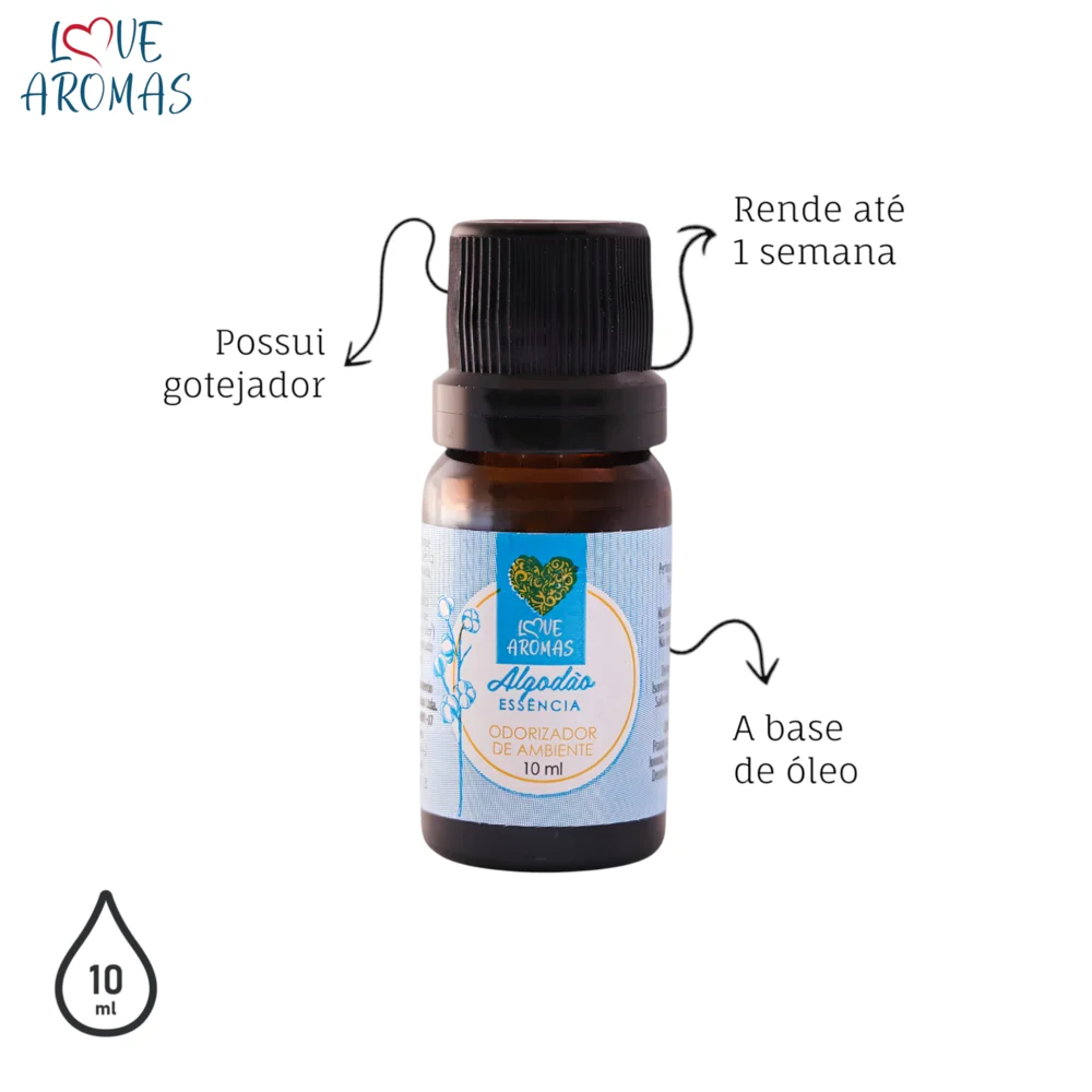 Essência Aromática Algodão 10ml Love Aromas para Difusor Elétrico