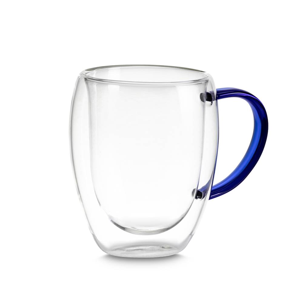 Kit 2 Xícaras em Vidro Borossilicato Parede Dupla 350ml Azul