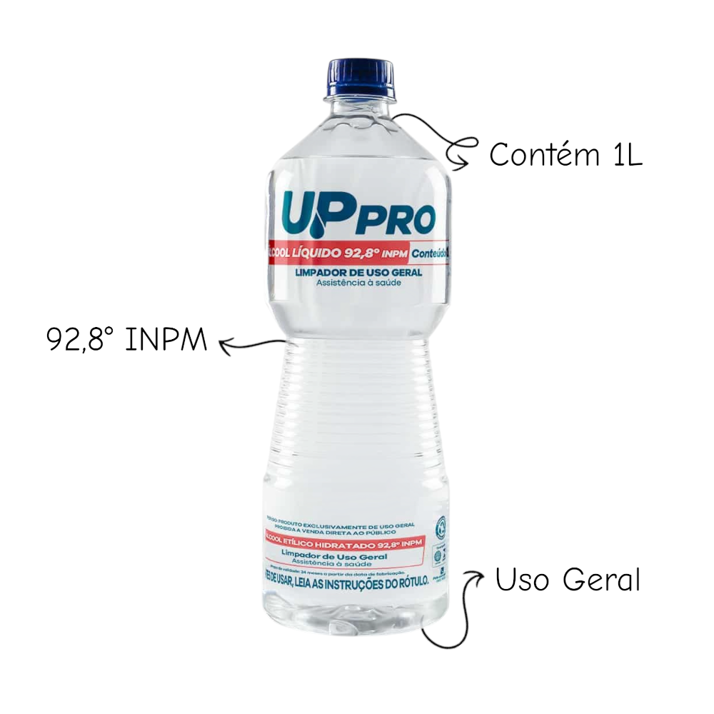 Kit 3 Álcool Líquido 92,8° 1L UPPRO – Alta Concentração, Limpeza Pesada e Rápida Evaporação