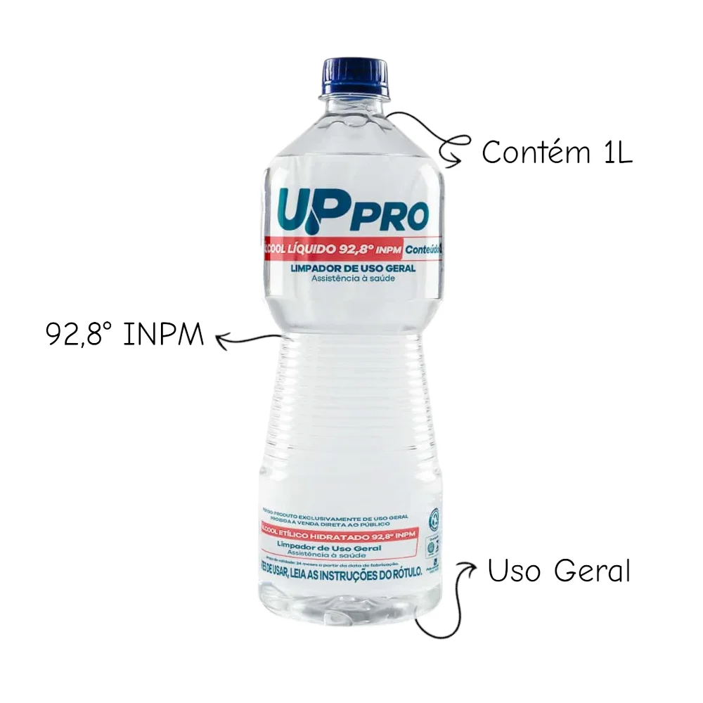 Álcool Líquido 92,8° 1L UPPRO – Alta Concentração, Limpeza Pesada e Rápida Evaporação