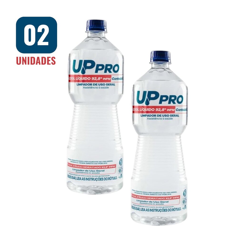 Kit 2 Álcool Líquido 92,8° 1L UPPRO – Alta Concentração, Limpeza Pesada e Rápida Evaporação