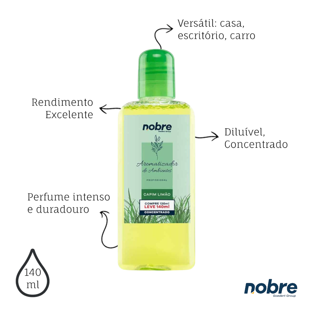 Kit 3 Aromatizantes de Ambiente 140ml Nobre - Capim Limão Concentrado, Perfume Duradouro