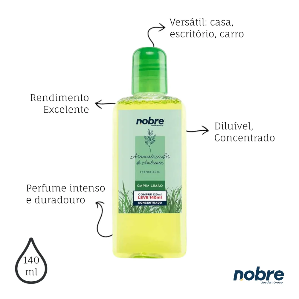 Aromatizante de Ambiente 140ml Nobre - Capim Limão Concentrado, Perfume Duradouro