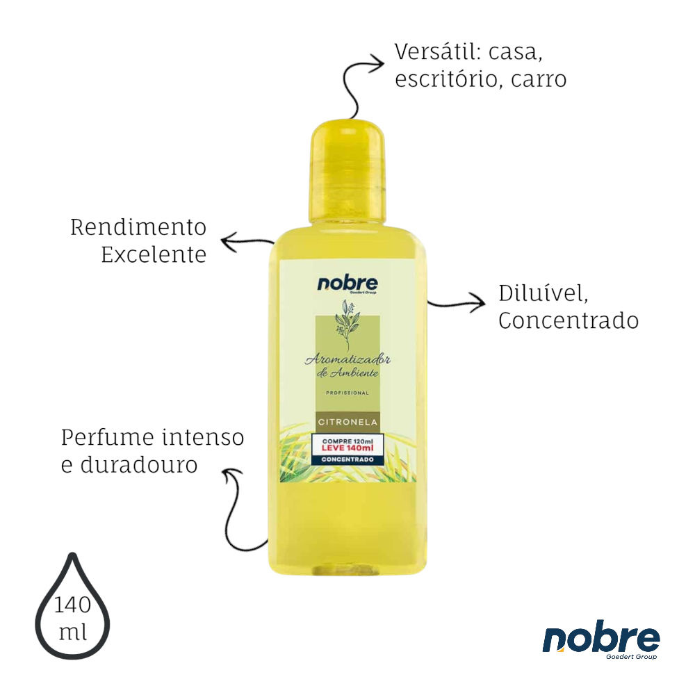Kit 3 Aromatizantes de Ambiente 140ml Nobre - Citronela Concentrado, Perfume Duradouro