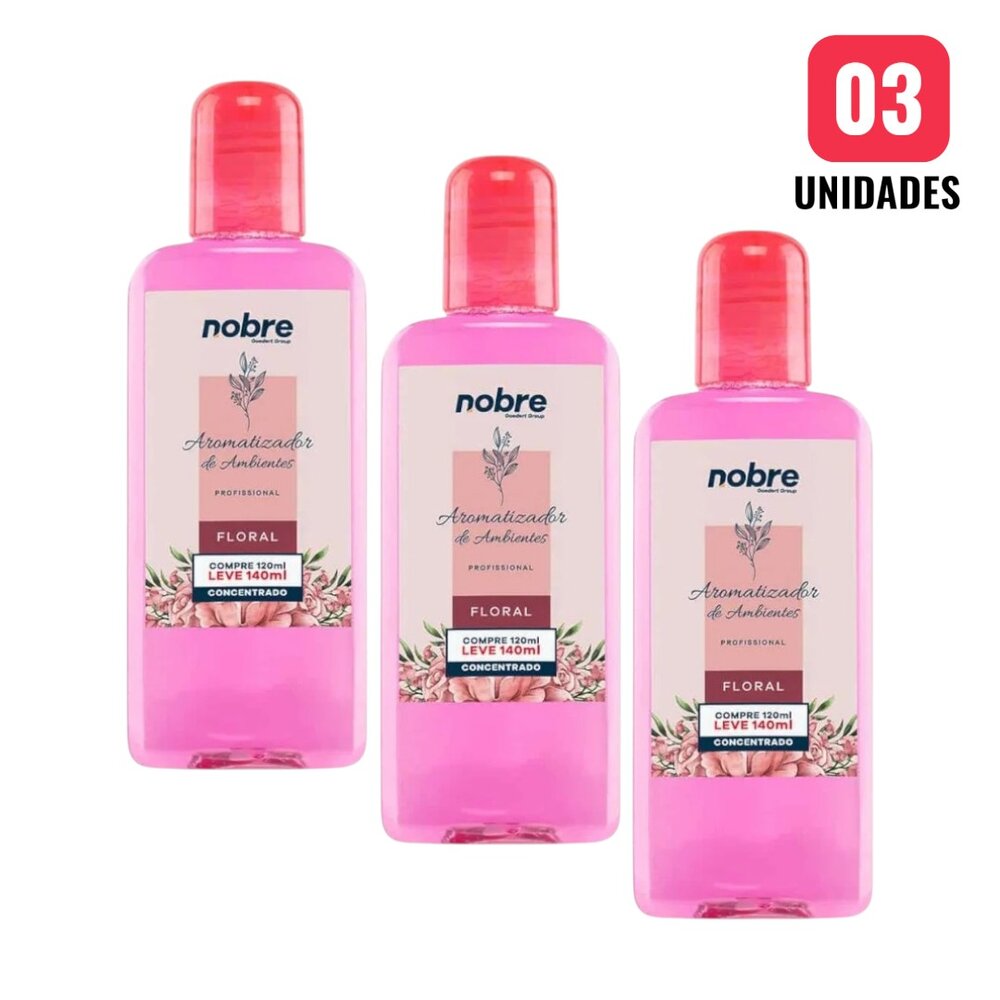 Kit 3 Aromatizantes de Ambiente 140ml Nobre - Floral Concentrado, Perfume Duradouro
