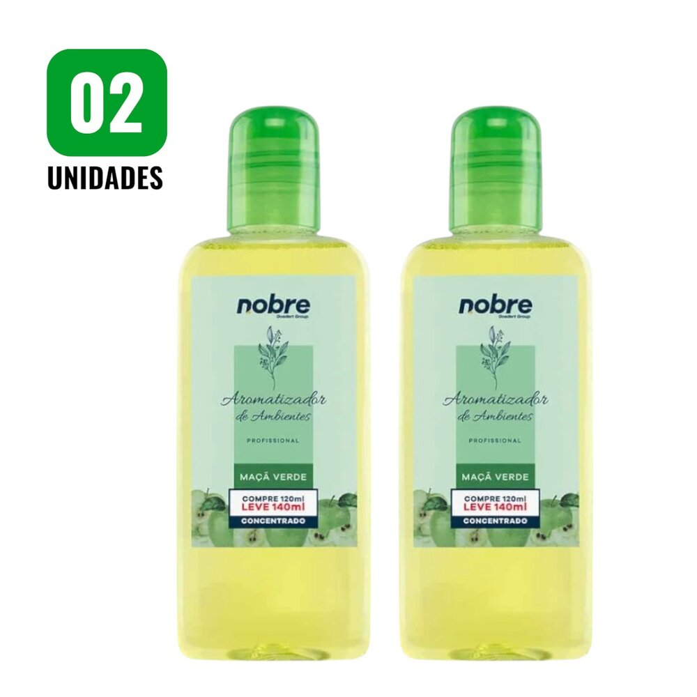 Kit 2 Aromatizantes de Ambiente 140ml Nobre - Maçã Verde Concentrado, Perfume Duradouro
