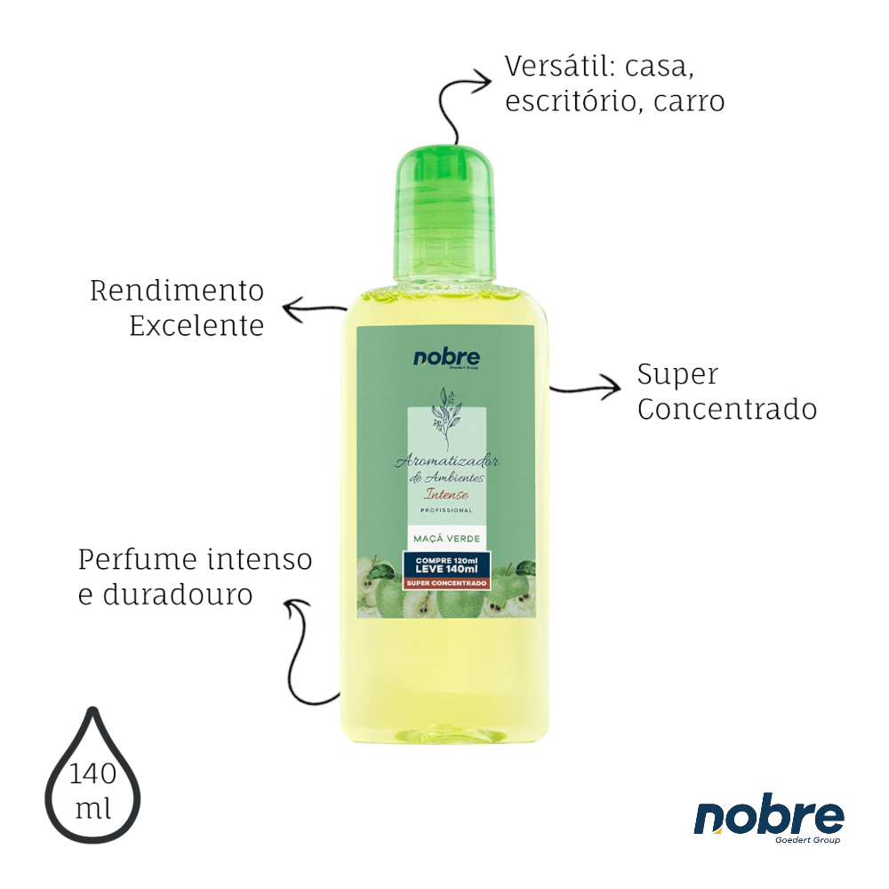 Kit 2 Aromatizantes de Ambiente 140ml Nobre - Maçã Verde Super Concentrado, Perfume Duradouro