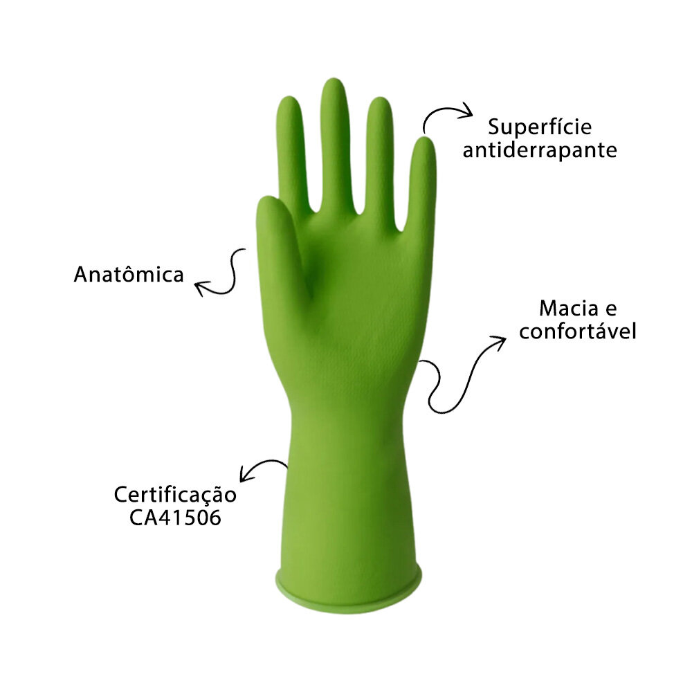 Kit 10 Pares de Luvas Nobre Látex M p/ Agentes Químicos Resistente e Segura Verde