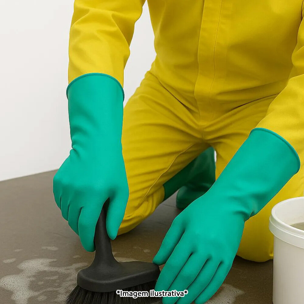 Par de Luvas Nobre Látex P p/ Agentes Químicos Resistente e Segura Verde